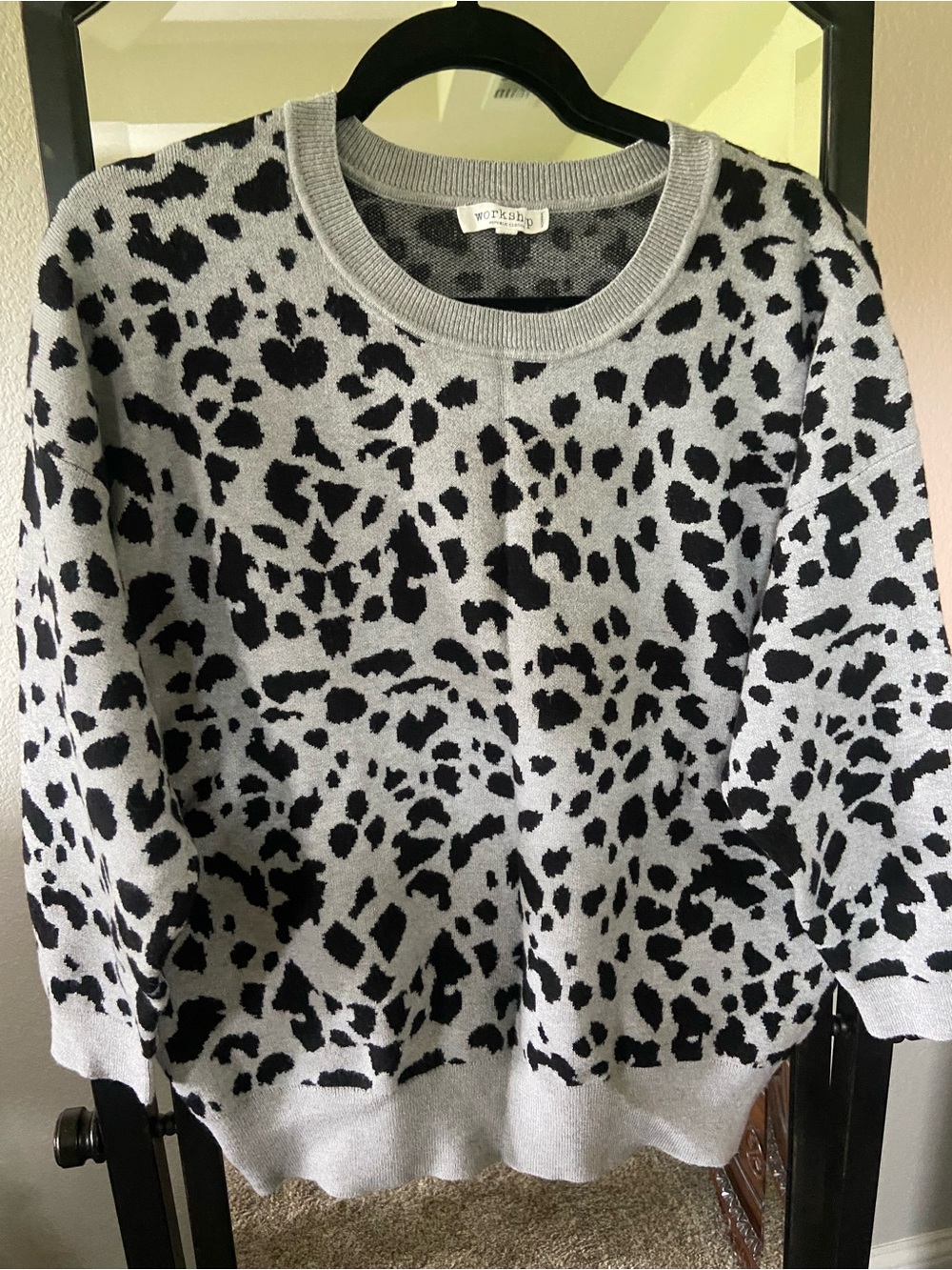 Workshop Republic Clothing white & Black Leopard Crewneck Sweater
